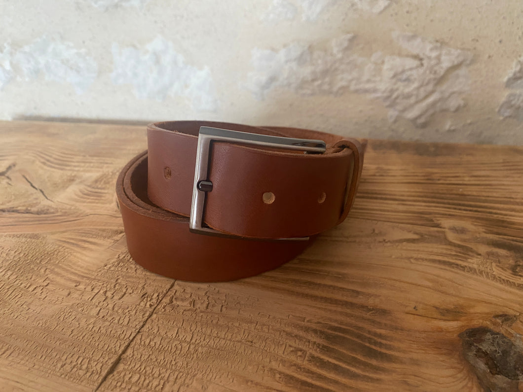Ceinture de 35 mm de large en cuir marron